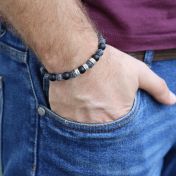 Onyx and Agate Men Name Bracelet - Sterling Silver