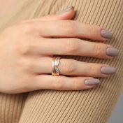 Anillo Brillante Giratorio Círculos Familiares [Plata de ley/Aros de Oro de 10K] - 3 Aros Giratorios