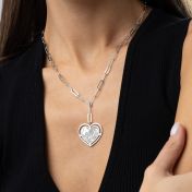 Styled Ties of Heart Engraved Map Necklace [Sterling Silver]