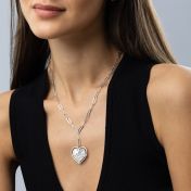 Styled Ties of Heart Engraved Map Necklace [Sterling Silver]