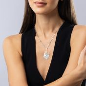 Styled Ties of Heart Engraved Map Necklace [Sterling Silver]