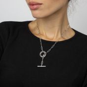 Family Anchor Link Chain Name Necklace - Dark Circle [Sterling Silver]