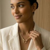  Familienkreis Milanaise Kette mit Gravur und Diamanten [750er vergoldet]