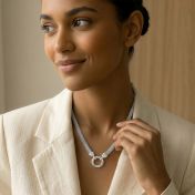 Family Circle Milanese Chain Name Necklace with Diamonds [Silver]