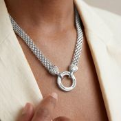 Family Circle Milanese Chain Name Necklace with Diamonds [Silver]