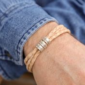 Bracelet Homme Beige avec Sphères gravées en Argent 925