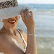Mia Tennis Square Engraved Bracelet [Sterling Silver]