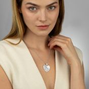 Ties of Heart Engraved Map Necklace With 1 Ct Diamond [14 Karat White Gold]