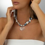 Ties of Heart Scarf Necklace with a Map Charm [Silver]