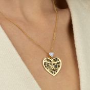 Heart Silhouette Map Necklace with Heart Diamond [14 Karat Gold]