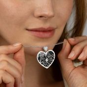 Heart Silhouette Map Necklace with Heart Diamond [14 Karat White Gold]