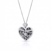 Heart Silhouette Map Necklace with Heart Diamond [14 Karat White Gold]