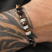 Bracelet Œil de Tigre Vert avec Prénoms pour Homme