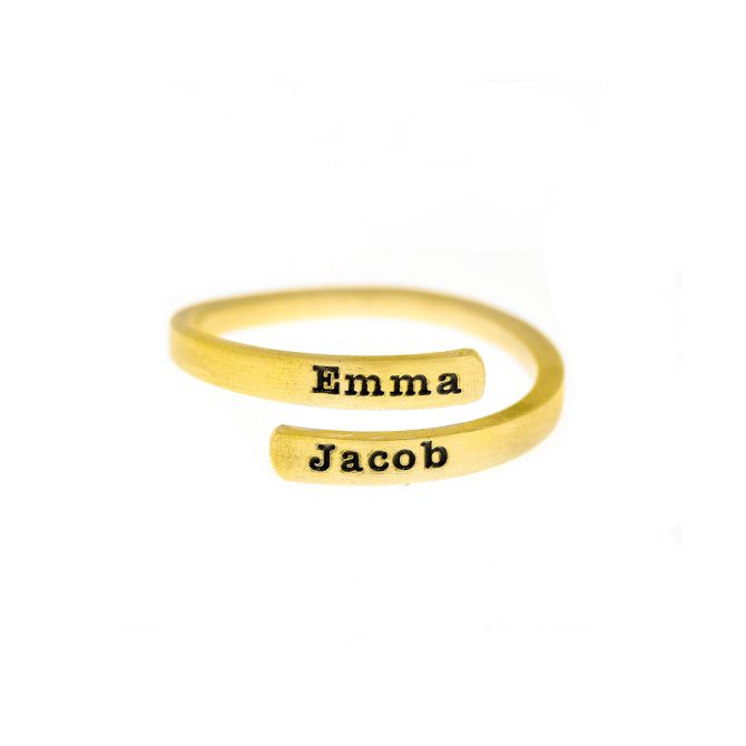 Anello Cigno con Nome [Oro Giallo 10kt] - 2 Nomi