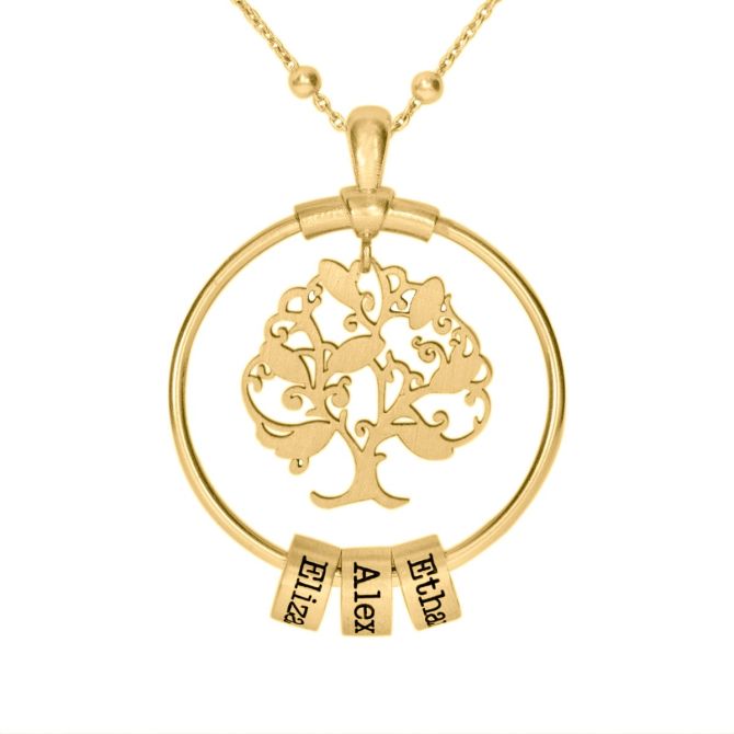 Lebensbaum Kette mit Namen  [750er Gold Vermeil]