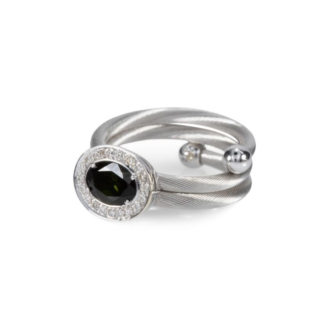 Springy Green Tourmaline Ring [18K White Gold]