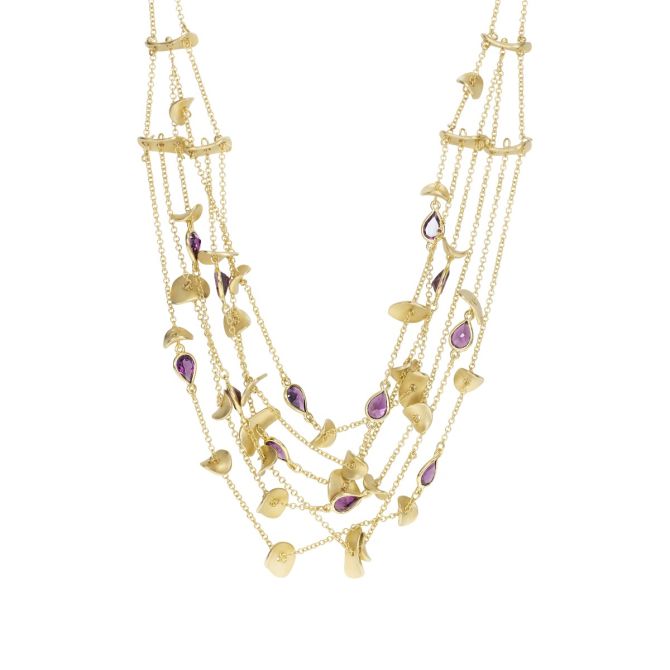Tranquil Pebbles Rhodolite Necklace [18K Gold]