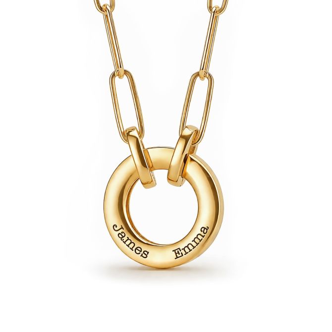 Collier Trombone Cercle de Famille avec Prénoms [Plaqué Or 18ct]