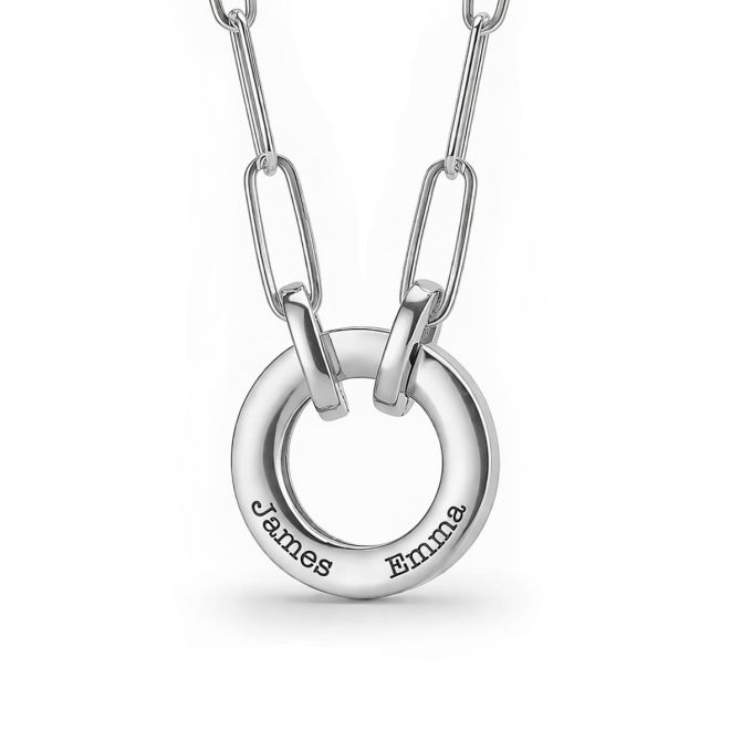 Collier Trombone Cercle de Famille avec Prénoms [Argent 925]