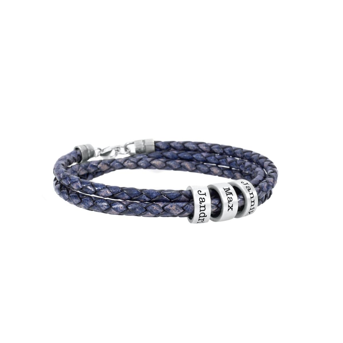Stylish Blue Denim with Silver Leather with Strips and Silver Bead Cruz Denim Bracelet, Sterling Silver | Men main image 2