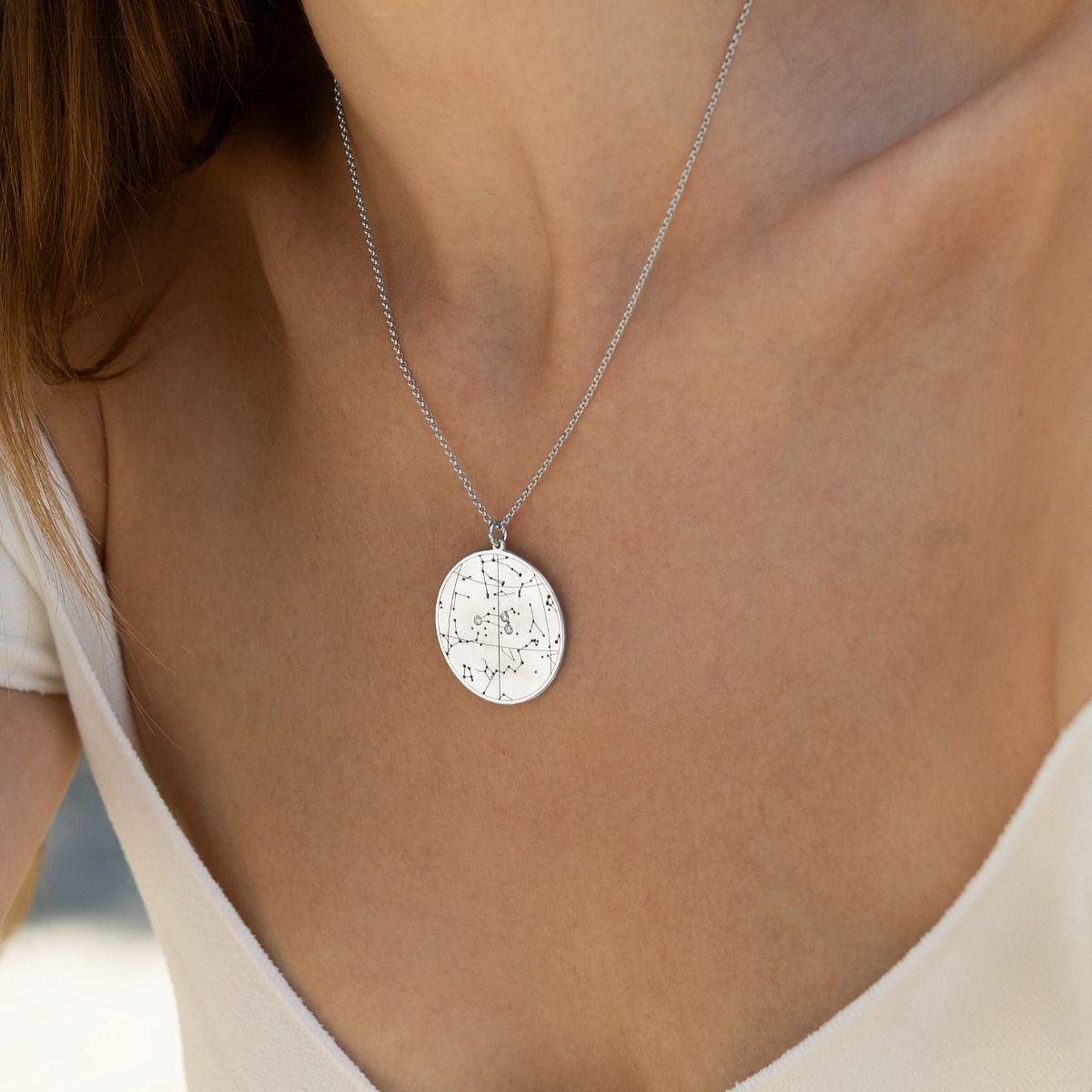 Zodiac Diamonds Sky Map Necklace - Star Map Jewelry in Sterling Silver