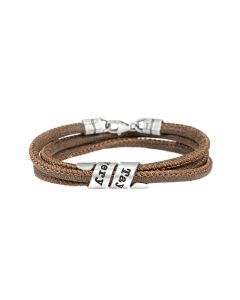 Bracelet Famille avec Prénoms pour Femme - Argent 925 [Daim Marron]