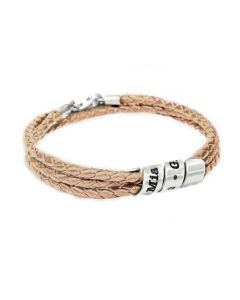 Family Name Bracelet for Women - Sterling Silver [Natural Leather]