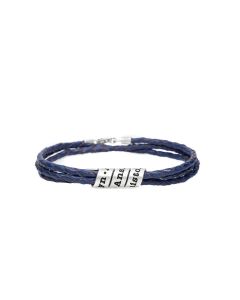 Men Navy Blue Bracelet with Engraved Wrap Sphere in Silver