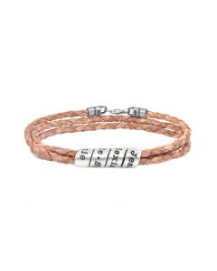 Family Name Bracelet for Women - Sterling Silver [Natural Leather]
