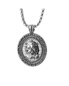 Lion Heart Name Necklace for Men - Sterling Silver
