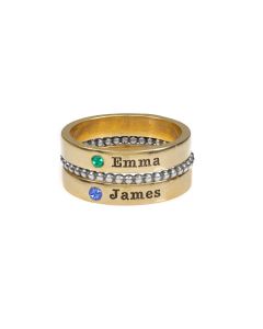 Name and Birthstone Rings Stack [Gold Plated]