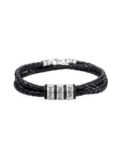 Bracelet Noir avec Noms Séparés en Argent 925 pour Homme