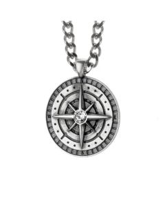 Compass Women Necklace with Coordinates [Sterling Silver]