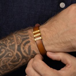 Antique Brown Leather Bracelet in Gold - Men's Bracelet by Talisa