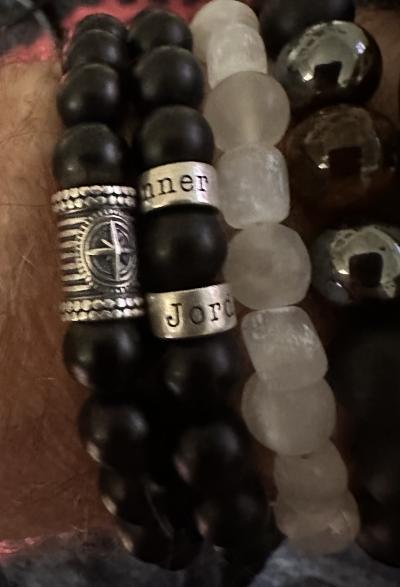 Bracelet Onyx Noir Prénom avec Boussole pour Homme
