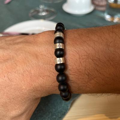 Kreuz Armband aus Onyx mit Gravur - für Herren