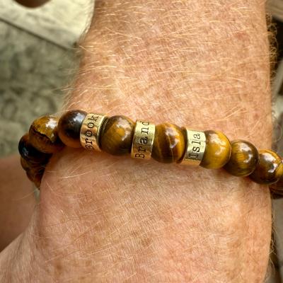 Bracelet Homme Œil de Tigre Marron avec Sphères Personnalisées [Vermeil 18ct]