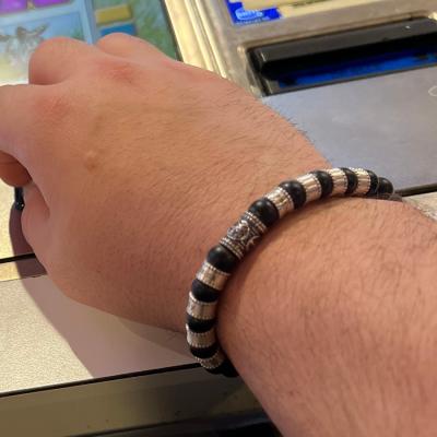 Bracelet Onyx Noir Prénom avec Arbre Familial pour Homme 