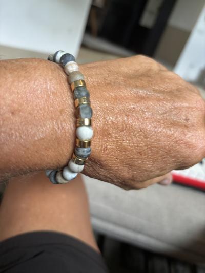 Compass Men Name Bracelet with Picasso Jasper Stones 