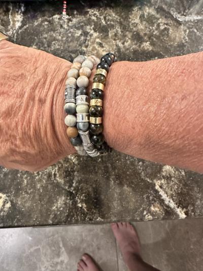 Cross Men Name Bracelet With Picasso Jasper Stones
