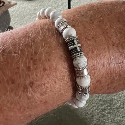Cross Women Name Bracelet With Howlite Stones [Sterling Silver]