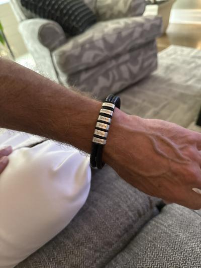 Bracelet Double avec Prénoms pour Homme - Cuir Marron