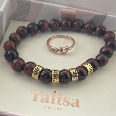 Red Tiger Eye Bracelet - Stretchy Beaded Bracelet (Gold Plated) - Talisa