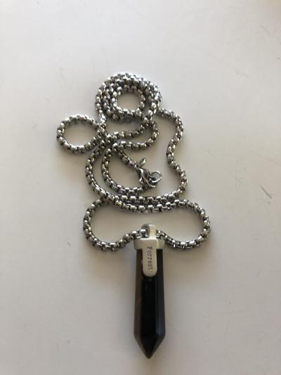 Herrenkette aus schwarzem Onyx mit Gravur  - Sterlingsilber