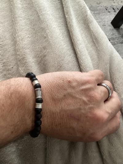 Bracelet Onyx Noir Prénom avec Boussole pour Homme