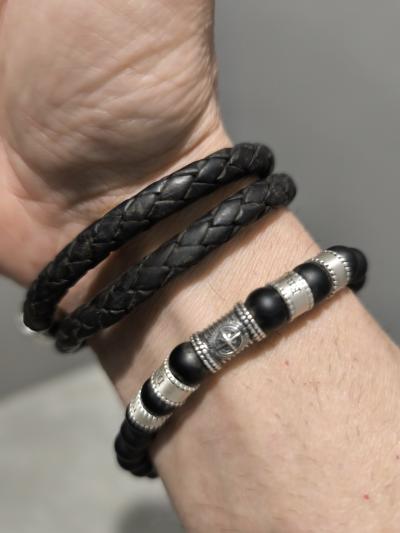 Bracelet Onyx Noir Prénom avec Boussole pour Homme