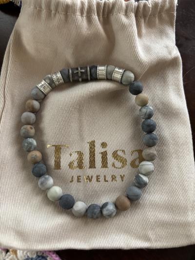 Schwarzes Kreuz Armband aus Picasso Jaspis mit Gravur - für Herren