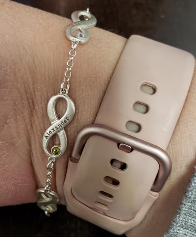 Bracelet à Charms Infini Avec Prénoms et Pierres de Naissance [Argent 925]
