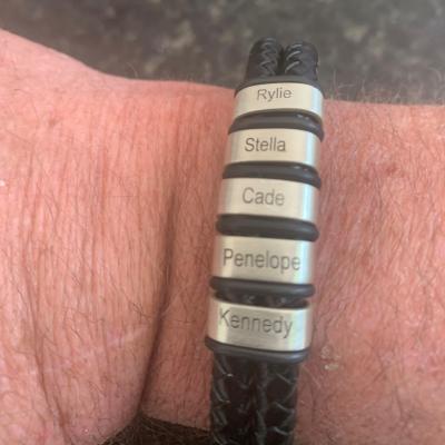 Double Layer Men Name Bracelet - Black Leather