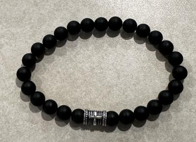 Bracelet Croix en Onyx Noir avec Prénoms pour Homme 